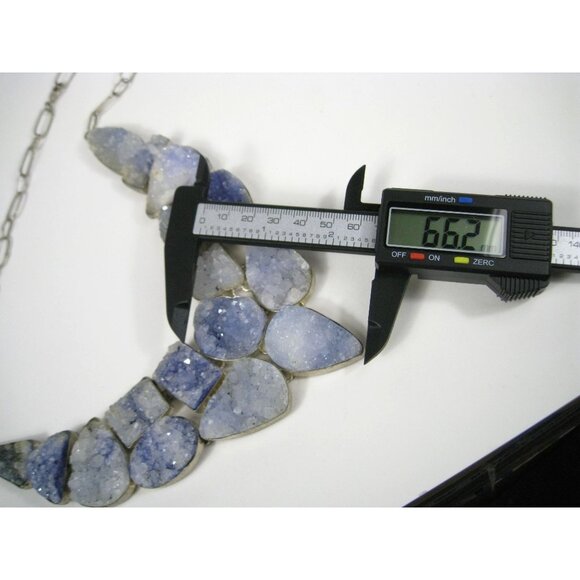 Druzy Quartz Sterling Silver 925 Statement Necklace Adjustable Chain Bib 23 inch - Picture 5 of 9